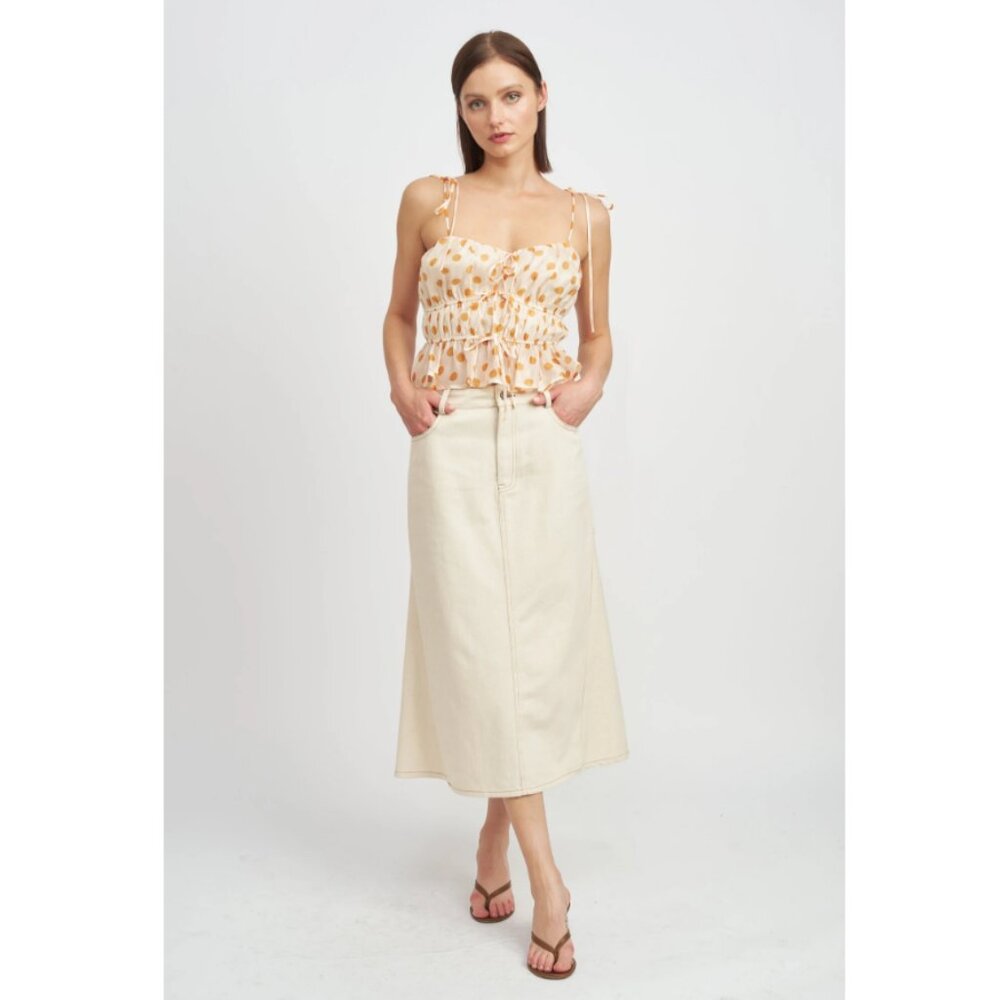 NWT En Saison Caroline Ivory / Off white Denim Midi Skirt Size Small